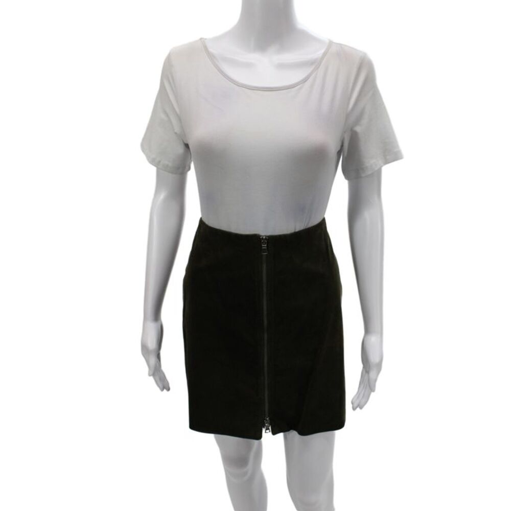 Jenne Maag Womens Suede Mini Skirt Green Zip Short Fall Size PP